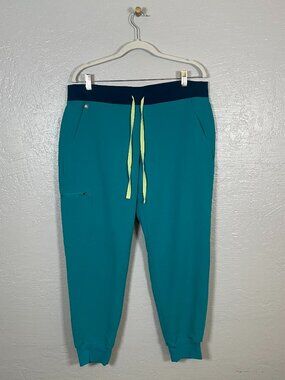 Figs Women Petite LP Teal Blue Zamora Jogger Scrub Pants Pocket Stretch